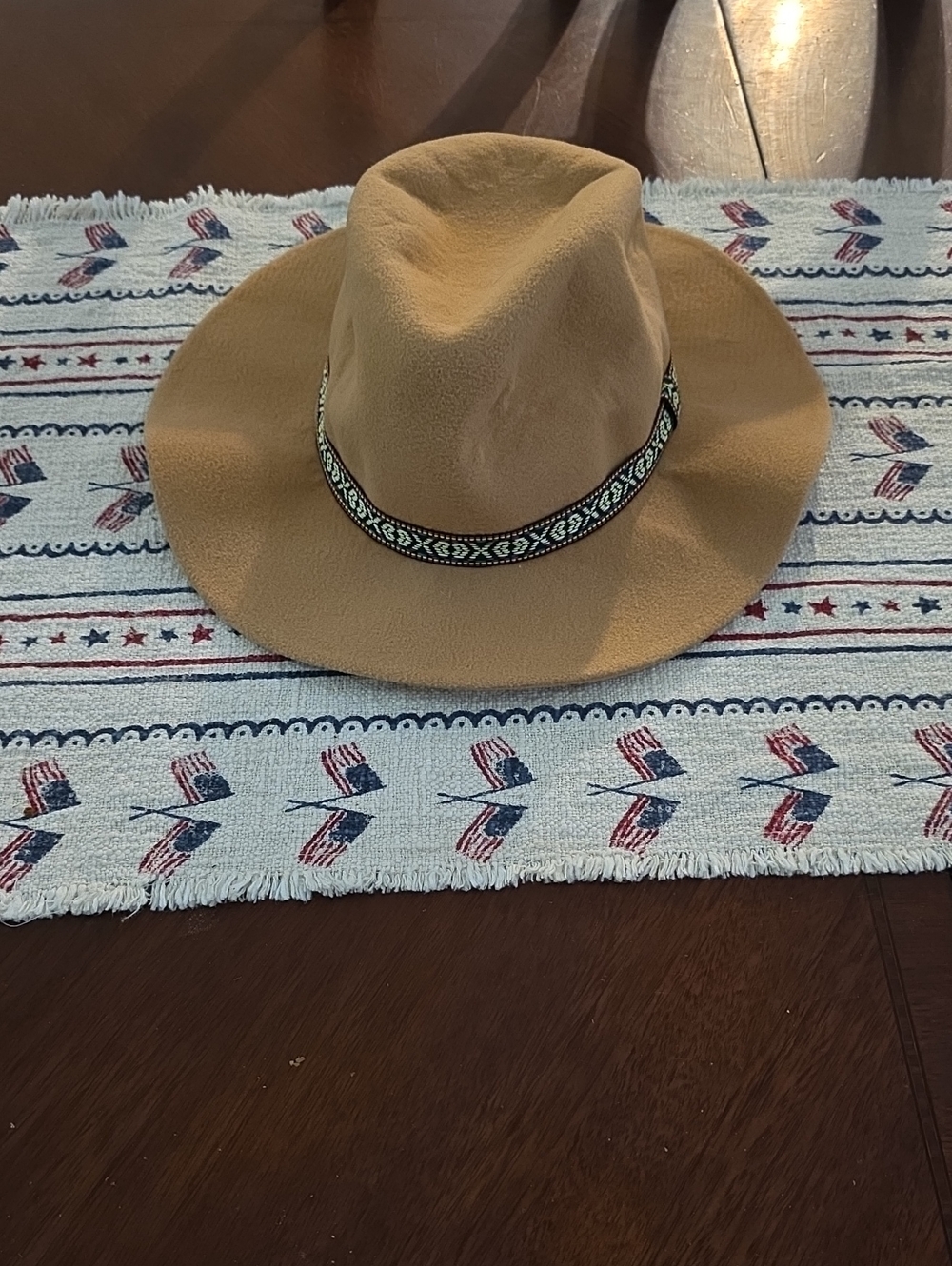 Wide Brim Women’s Fedora Hat in Tan with Decorative Band